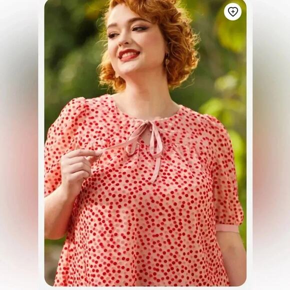 MODCLOTH Confetti Confection Tie-Neck Blouse Pink/Red Size 1X - Picture 3 of 10